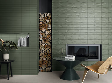 Fasi-Lunari 2.5X10 Concave Sage Green Ceramic Tile